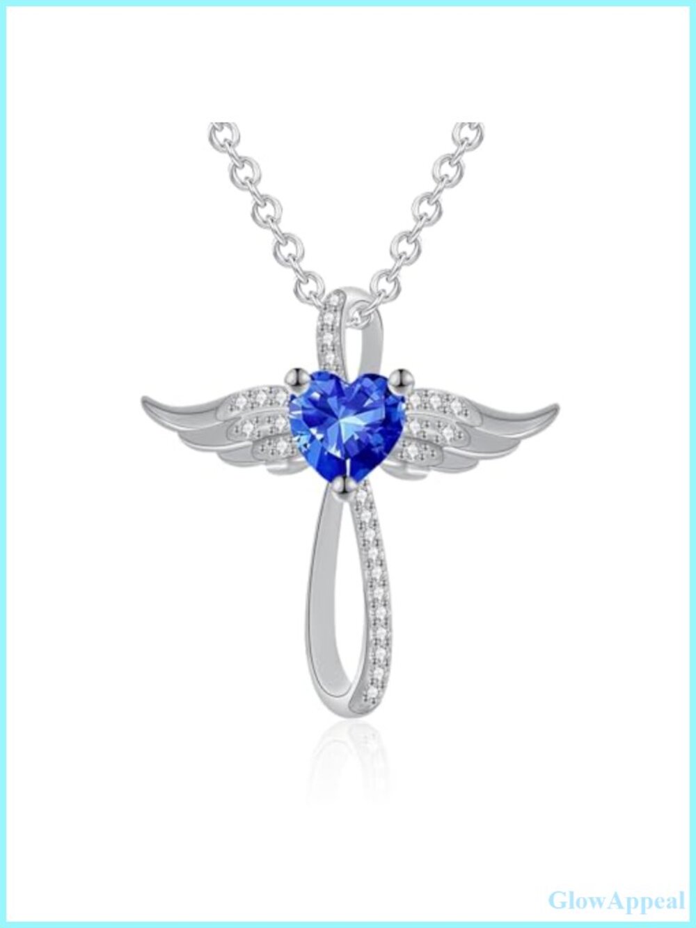 Angel Wings Cross Birthstone Necklace Silver Plated Copper Pendant